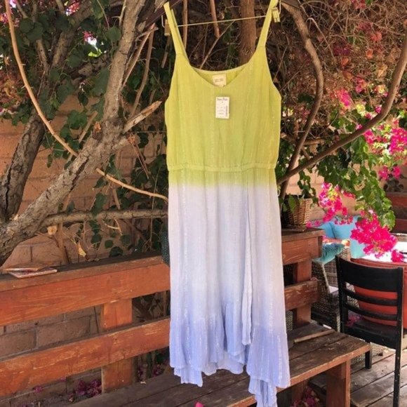 NWT XL Sand & Spirit Sleeveless Ombre Green v Neck Midi Knee Length Dress - Picture 6 of 9